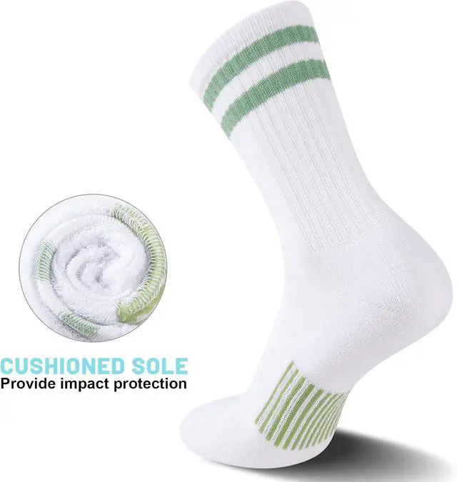 Alt view image 5 of 7 - Womens Crew Socks Athletic Running Casual Cushioned Striped Calf Sock for Women 5 Pairs