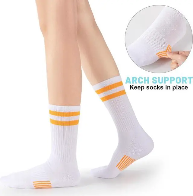 Alt view image 6 of 7 - Womens Crew Socks Athletic Running Casual Cushioned Striped Calf Sock for Women 5 Pairs