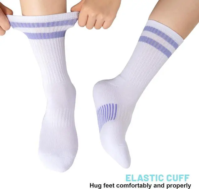Alt view image 7 of 7 - Womens Crew Socks Athletic Running Casual Cushioned Striped Calf Sock for Women 5 Pairs