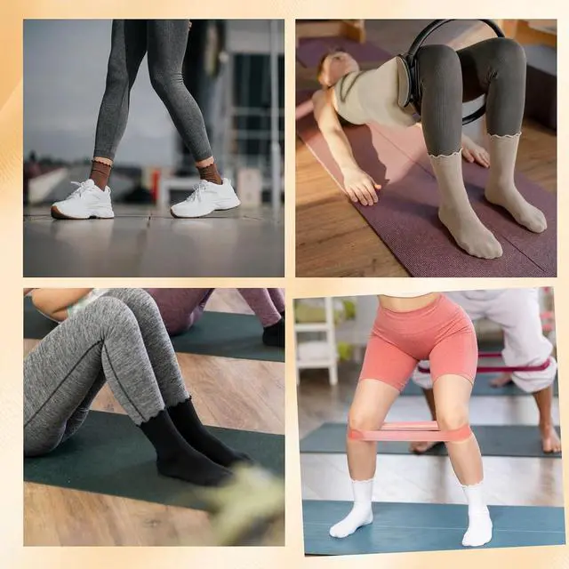 Alt view image 4 of 7 - Pilates Grip Socks for Women Non Slip Yoga Socks | Made with Cotton Blend Fabric, Soft And Breathable with Ruffle Cuffs, Ideal for Pilates Yoga Barre