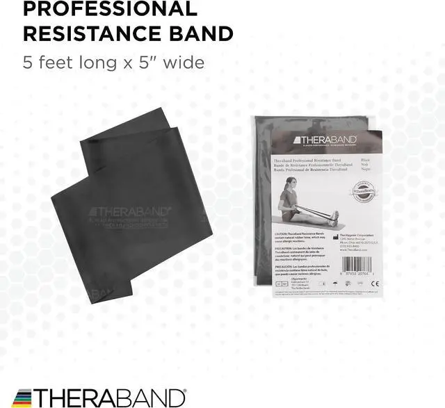 Alt view image 2 of 6 - THERABAND Professional Resistance Band, Black Level 5 Special Heavy, 5 ft | Portable, lightweight, latex. For desk, recovery, gym. Therapy, physical, fitness, strength.