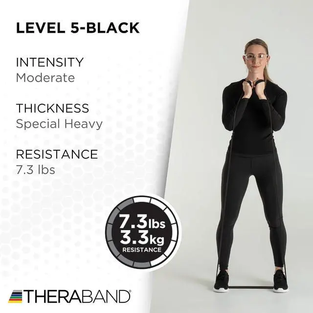 Alt view image 3 of 6 - THERABAND Professional Resistance Band, Black Level 5 Special Heavy, 5 ft | Portable, lightweight, latex. For desk, recovery, gym. Therapy, physical, fitness, strength.