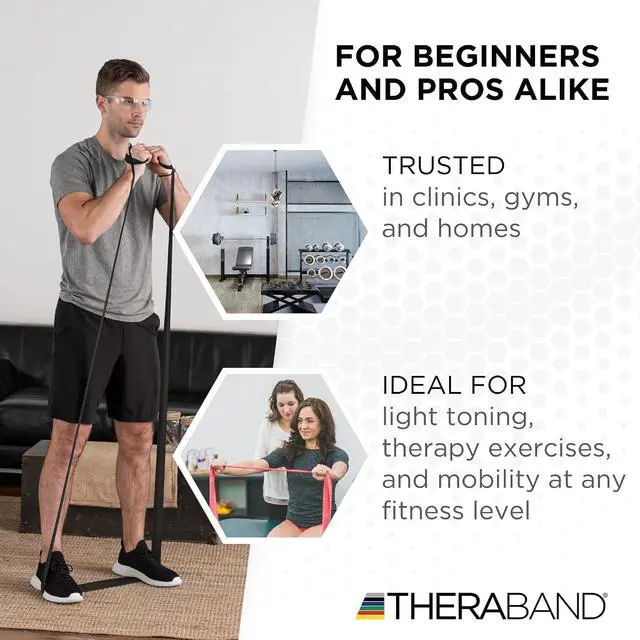 Alt view image 5 of 6 - THERABAND Professional Resistance Band, Black Level 5 Special Heavy, 5 ft | Portable, lightweight, latex. For desk, recovery, gym. Therapy, physical, fitness, strength.