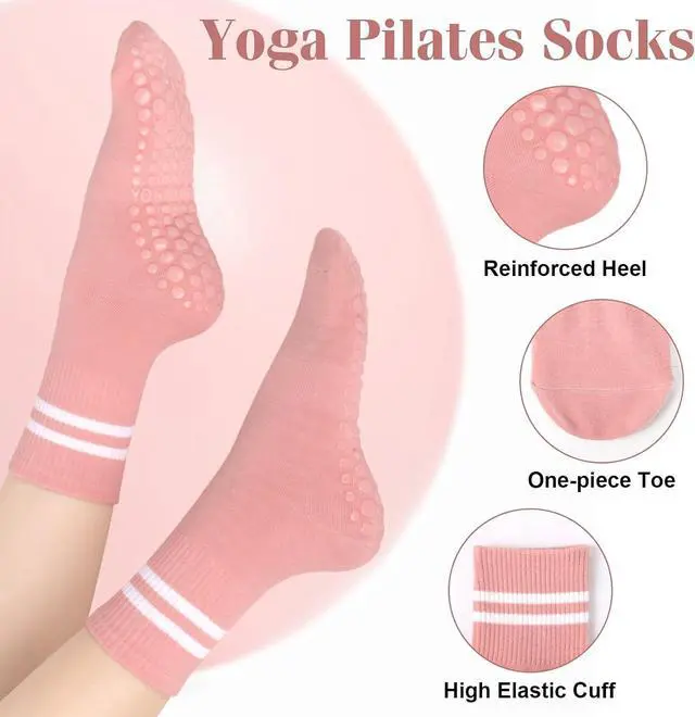 Alt view image 3 of 7 - YSense Pilates Grippy Socks Woman 4 Pairs | Soft Cotton, Non Slip Yoga, Grip Socks for Pilates, Barre, Dance, Ballet, Barefoot, Workout Sports