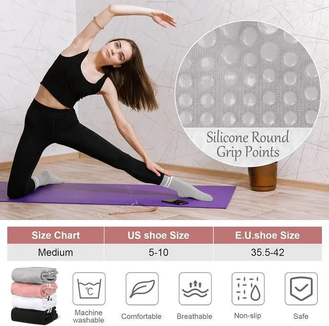 Alt view image 4 of 7 - YSense Pilates Grippy Socks Woman 4 Pairs | Soft Cotton, Non Slip Yoga, Grip Socks for Pilates, Barre, Dance, Ballet, Barefoot, Workout Sports