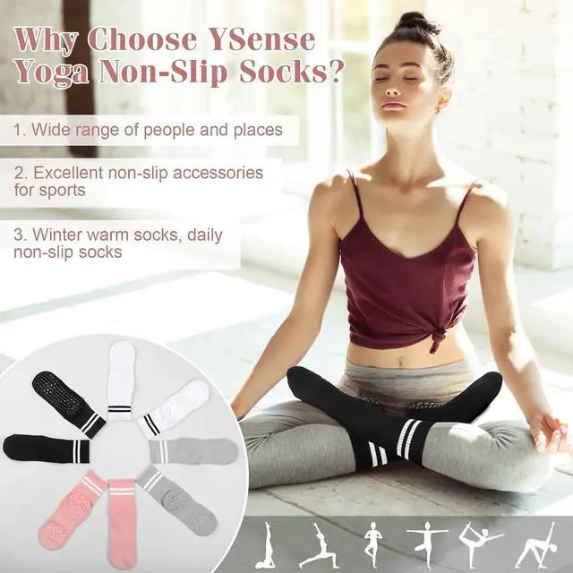 Alt view image 5 of 7 - YSense Pilates Grippy Socks Woman 4 Pairs | Soft Cotton, Non Slip Yoga, Grip Socks for Pilates, Barre, Dance, Ballet, Barefoot, Workout Sports