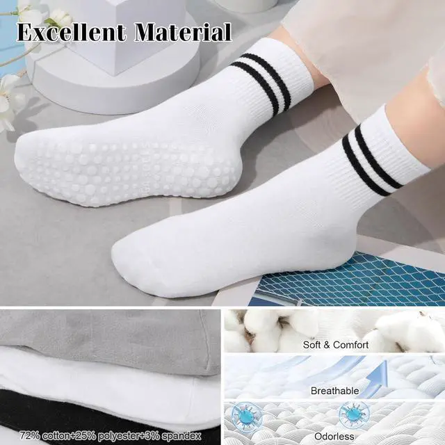 Alt view image 6 of 7 - YSense Pilates Grippy Socks Woman 4 Pairs | Soft Cotton, Non Slip Yoga, Grip Socks for Pilates, Barre, Dance, Ballet, Barefoot, Workout Sports