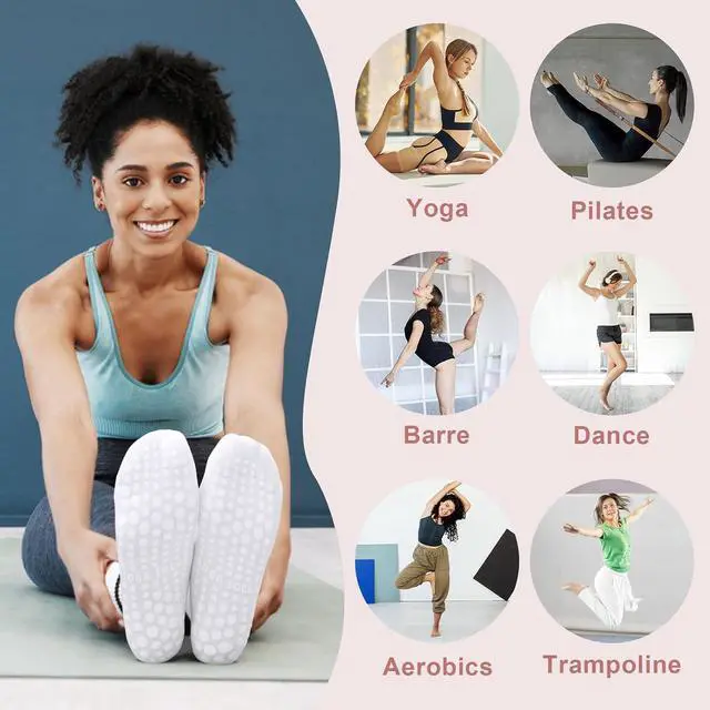 Alt view image 7 of 7 - YSense Pilates Grippy Socks Woman 4 Pairs | Soft Cotton, Non Slip Yoga, Grip Socks for Pilates, Barre, Dance, Ballet, Barefoot, Workout Sports