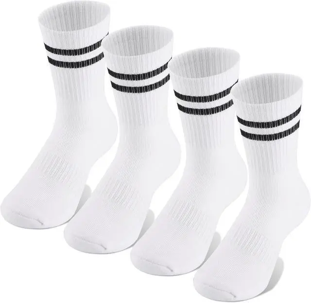 Main image of AWAYTR Kids Boys Crew Socks - 4 Pack Ribbed Towel Bottom Hiking Dress Girls Black White Grey Sports Long Socks