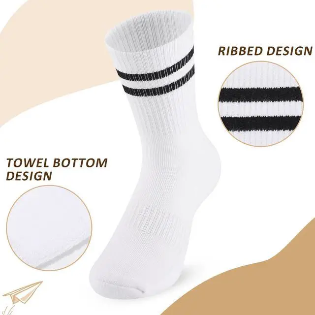 Alt view image 2 of 6 - AWAYTR Kids Boys Crew Socks - 4 Pack Ribbed Towel Bottom Hiking Dress Girls Black White Grey Sports Long Socks