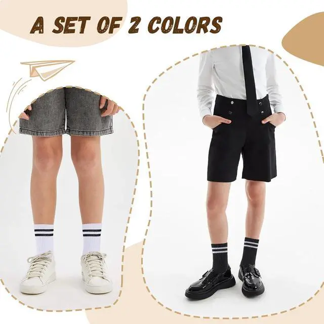 Alt view image 5 of 6 - AWAYTR Kids Boys Crew Socks - 4 Pack Ribbed Towel Bottom Hiking Dress Girls Black White Grey Sports Long Socks