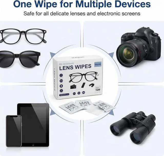 Alt view image 5 of 7 - Pre-Moistened Lens Wipes (120 Count) - 12 Travel-Friendly Boxes (10 Wipes per Box) - Streak-Free, Fast-Drying Eyeglass Cleaner for Glasses, Sunglasses, Phone Screens, Camera Lenses and Binoculars