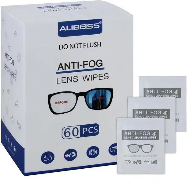 Main image of ALIBEISS Anti-Fog Lens Wipes Pre-Moistened Anti-Fog Wipes, 6inch X 5inch,for Eye Glasses (60 Pack)