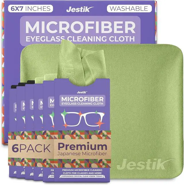 Main image of Jestik Microfiber Lens Cleaning Cloth - Eyeglass Lens Cleaner | Glasses Cleaning Cloths | Japanese Wipes for Eyeglasses, Camera, Headset, Screens & More | Pack of 6 (Black & Olive Green)