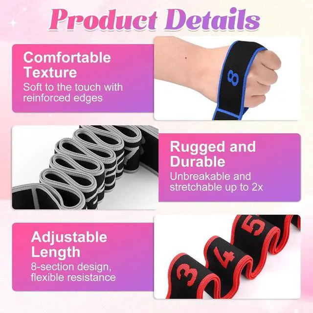 Alt view image 5 of 7 - Fitness Resistance Bands with Handles, 2026 Upgrade Fitness Resistance Band for Stretching and Yoga, Fashion Puller Exercise, Adjustable Leg Stretcher Bands for Full Body Stretching Shaping