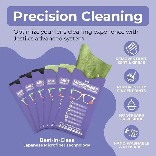 Alt view image 2 of 7 - Jestik Microfiber Lens Cleaning Cloth - Eyeglass Lens Cleaner | Glasses Cleaning Cloths | Japanese Wipes for Eyeglasses, Camera, Headset, Screens & More | Pack of 6 (Black & Olive Green)