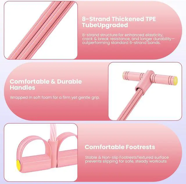 Alt view image 5 of 6 - 2026 Upgraded 8-Tube Multifunction Pedal Resistance Bands with Handles - Ultra-Strong Tension for Yoga, Full-Body Workout - Ideal for Home, Office & Travel Fitness (Pink)