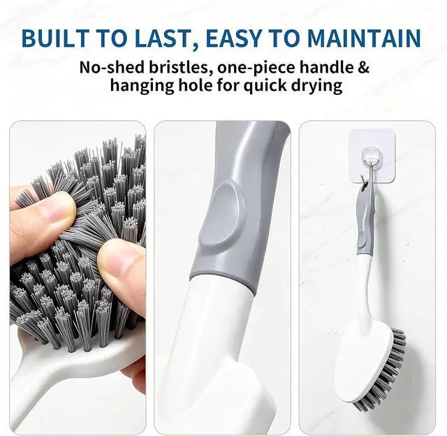 Alt view image 6 of 7 - 3PCS Heavy Duty Scrub Brush Set - Shower Cleaning Brushes for Bathroom | Corner brush with scraper, V-shape grout brush & stiff scrubber. For grout, tracks, crevice, shower, tub & floor.