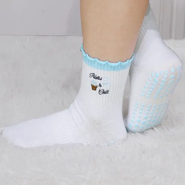 Alt view image 2 of 4 - Pilates Grip Yoga Socks For Women Barre Socks Cute Athletic Non Slip Sock | Soft cotton, breathable Non-slip grip sole Ruffle embroidery design For pilates barre yoga Cute women's gift