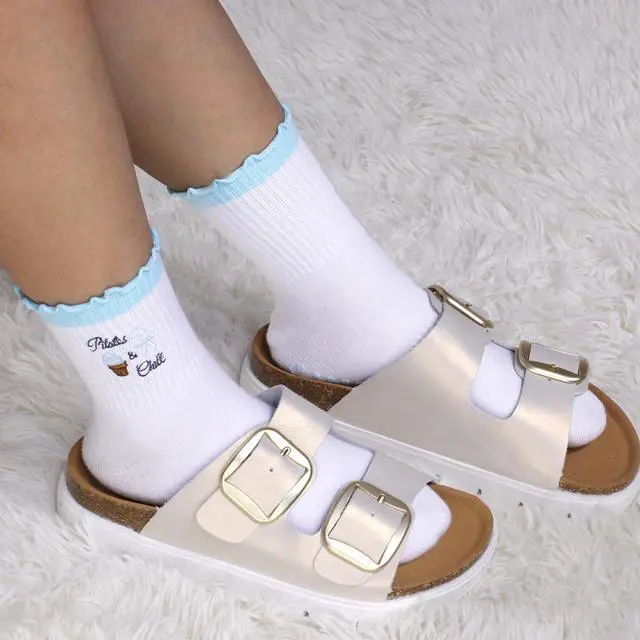 Alt view image 3 of 4 - Pilates Grip Yoga Socks For Women Barre Socks Cute Athletic Non Slip Sock | Soft cotton, breathable Non-slip grip sole Ruffle embroidery design For pilates barre yoga Cute women's gift