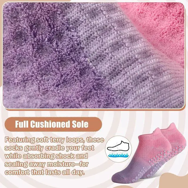 Alt view image 4 of 7 - Ombre Pilates Grip Socks for Women Non Slip Yoga Socks 4 Pairs | Cotton Blend Socks with Ombre Color Design, Cushioned Grip Bottom for Studio Workouts, Barre, Dance and Home Wear