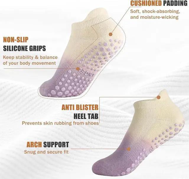 Alt view image 3 of 7 - Ombre Pilates Grip Socks for Women Non Slip Yoga Socks 4 Pairs | Cotton Blend Socks with Ombre Color Design, Cushioned Grip Bottom for Studio Workouts, Barre, Dance and Home Wear