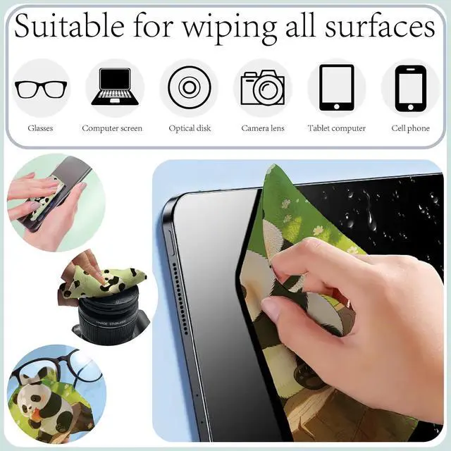 Alt view image 5 of 6 - CREATCABIN 6Pcs Glasses Cleaning Cloth Microfiber Cleaning Cloths Suede Fiber Glasses Cleaner Wipes Soft Washable Microfiber Reusable for Eyeglasses Camera Lens Laptops Screens Phone 6 x 6 Inch Panda