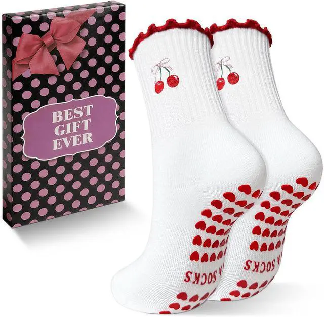 Main image of 3 Pairs Pilates Socks with Grips for Women Non Slip Grip Ruffle Yoga Ankle Grippy Socks