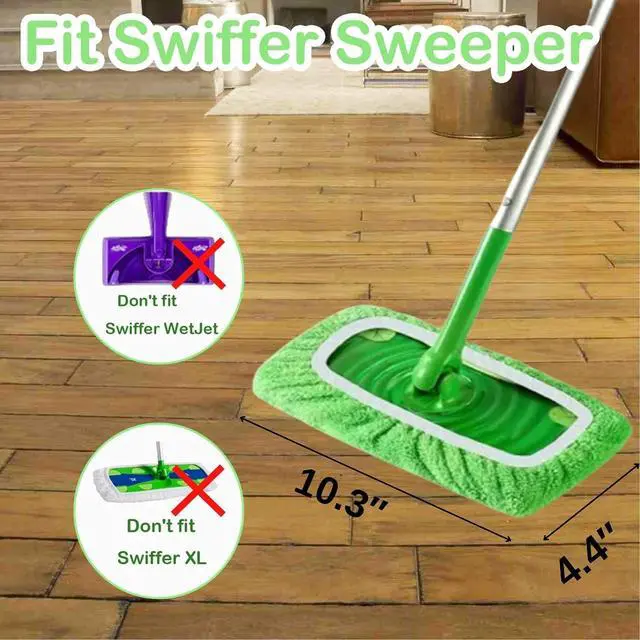 Alt view image 2 of 6 - 4 Pack Reusable Microfiber Mop Pads Compatible with Swiffer Sweeper, Washable Wet Mopping Cloths and Dry Sweeping Cloths, Wet Pad Refills for Hardwood Floor Cleaning(Mop is Not Included)