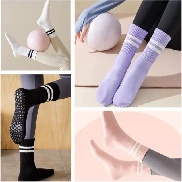 Alt view image 2 of 5 - 2 Pairs Non Slip Pilates Socks with Grips for Women, Yoga Grip Socks for Yoga, Barre, Dance, Ballet, Fitness