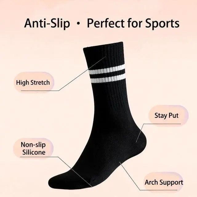 Alt view image 3 of 5 - 2 Pairs Non Slip Pilates Socks with Grips for Women, Yoga Grip Socks for Yoga, Barre, Dance, Ballet, Fitness