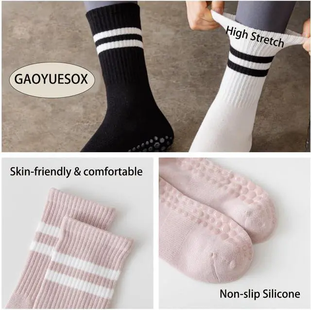Alt view image 5 of 5 - 2 Pairs Non Slip Pilates Socks with Grips for Women, Yoga Grip Socks for Yoga, Barre, Dance, Ballet, Fitness