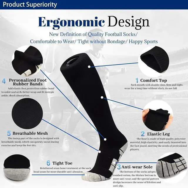 Alt view image 3 of 6 - GRPSKCOS Black White Soccer Socks 2 Pairs Team Sports Athletic Football Baseball Long Socks for Youth Boys Kids Men Women