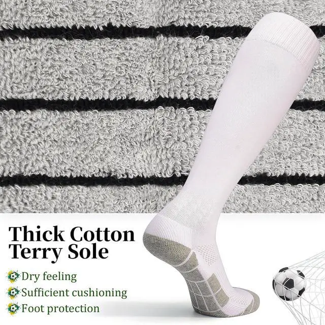 Alt view image 4 of 6 - GRPSKCOS Black White Soccer Socks 2 Pairs Team Sports Athletic Football Baseball Long Socks for Youth Boys Kids Men Women