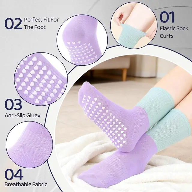 Alt view image 3 of 7 - Pilates Socks with Grips for Women | Gradient Pilates Socks, Heart Grips Crew Grippy Barre Sock, Workout Ballet Home Hospital Athletic Gifts