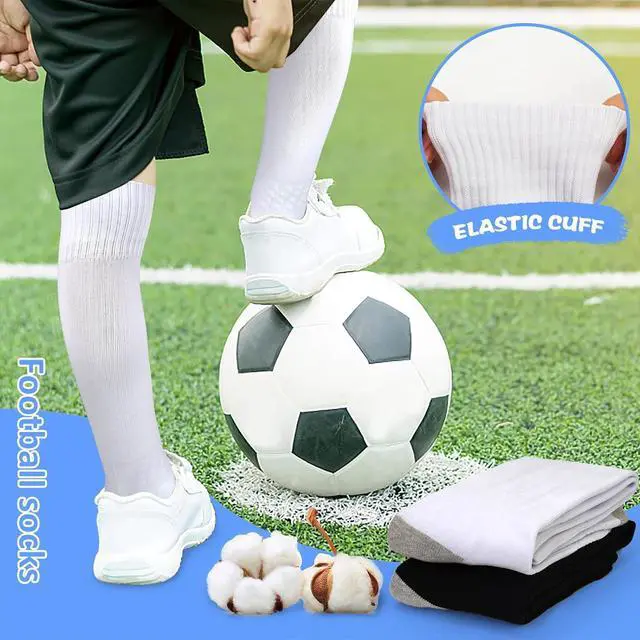Alt view image 6 of 6 - GRPSKCOS Black White Soccer Socks 2 Pairs Team Sports Athletic Football Baseball Long Socks for Youth Boys Kids Men Women