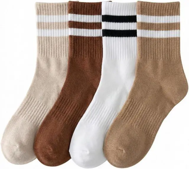Main image of Rehelu Womens Striped Crew Socks Cotton Cozy Casual Athletic Long Socks for Women 4 Pairs