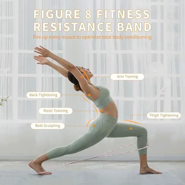 Alt view image 3 of 7 - Resistance Bands, Figure 8 Exercise Bands for Women Men, 8 Shaped Resistance Rubber Band for ArmsHand Stretcher for Yoga, Pilates