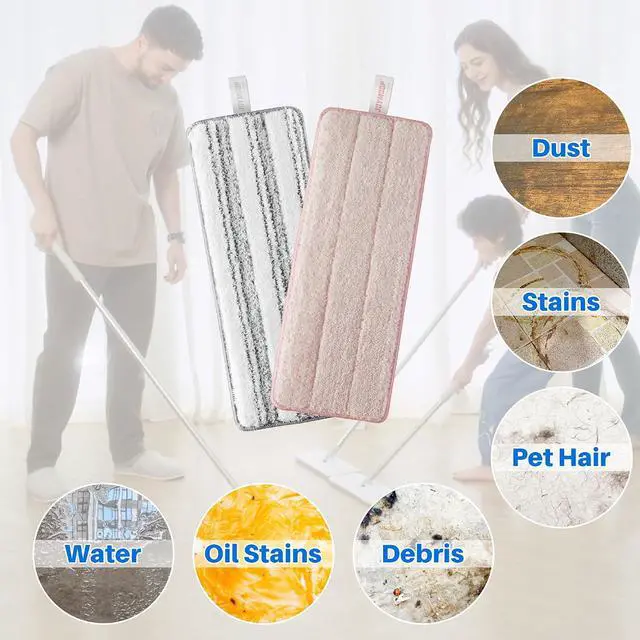 Alt view image 5 of 7 - JOYMOOP Microfiber Replacement Pads for 13-Inch Flat Mop and Bucket System, Reusable Refills, Pack of 2, Stripe and Pink