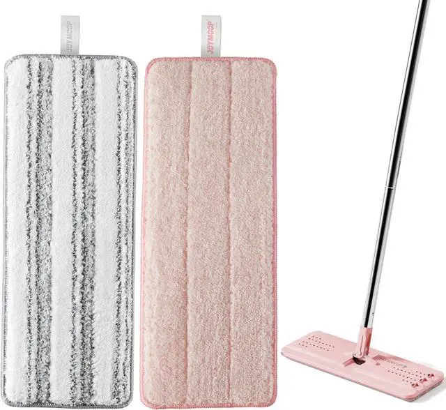 Main image of JOYMOOP Microfiber Replacement Pads for 13-Inch Flat Mop and Bucket System, Reusable Refills, Pack of 2, Stripe and Pink