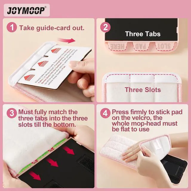 Alt view image 4 of 7 - JOYMOOP Microfiber Replacement Pads for 13-Inch Flat Mop and Bucket System, Reusable Refills, Pack of 2, Stripe and Pink