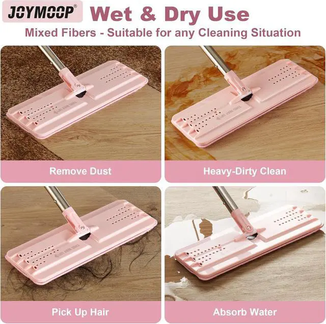 Alt view image 3 of 7 - JOYMOOP Microfiber Replacement Pads for 13-Inch Flat Mop and Bucket System, Reusable Refills, Pack of 2, Stripe and Pink