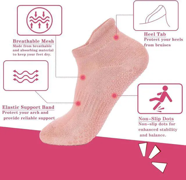 Alt view image 3 of 7 - Pilates Socks with Grips for Women Non Slip Yoga Barre Sticky Grippy Socks | Combed Cotton, Silicone Grip Dots, Heel Tab, Arch Support, Breathable Mesh, Closed Toe, Moisture-Wicking, US 5.5-9