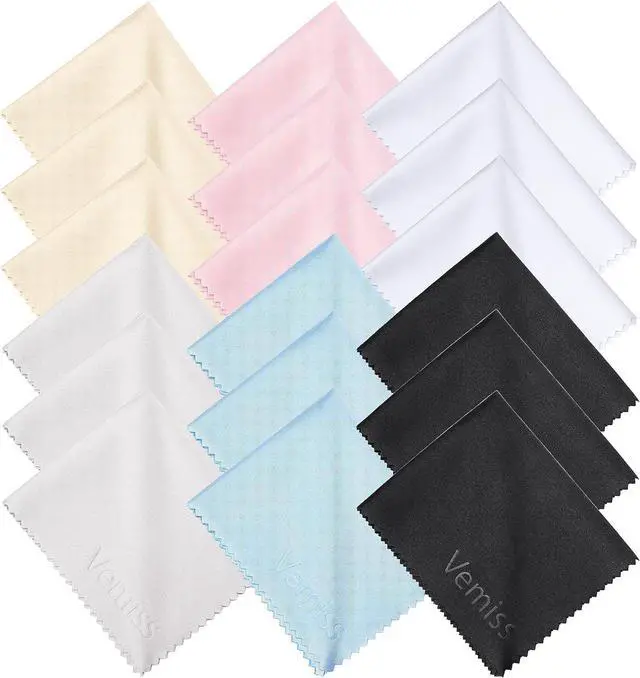 Main image of Vemiss 6 Pack Microfiber Glasses Cleaning Cloth, Wipes Lens Eyeglasses & Screens - Reusable, Portable with Keychain & Pouch - Sunglasses, Jewelry, Phone Cleaner Cloth (Color 1)