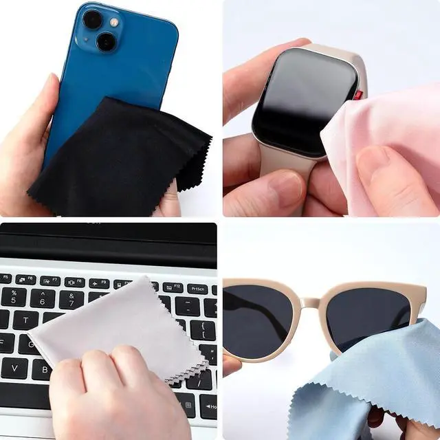 Alt view image 4 of 6 - Vemiss 6 Pack Microfiber Glasses Cleaning Cloth, Wipes Lens Eyeglasses & Screens - Reusable, Portable with Keychain & Pouch - Sunglasses, Jewelry, Phone Cleaner Cloth (Color 1)