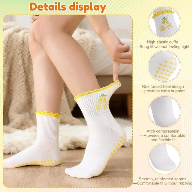 Alt view image 4 of 7 - Jspupifip 2/4/5 Pairs Womens Embroidery Non Slip Pilates Yoga Socks | Cute Grippy Crew Socks Offered Fit Barre Workout Hospital Indoor Barefoot Daily Activities For Ladies