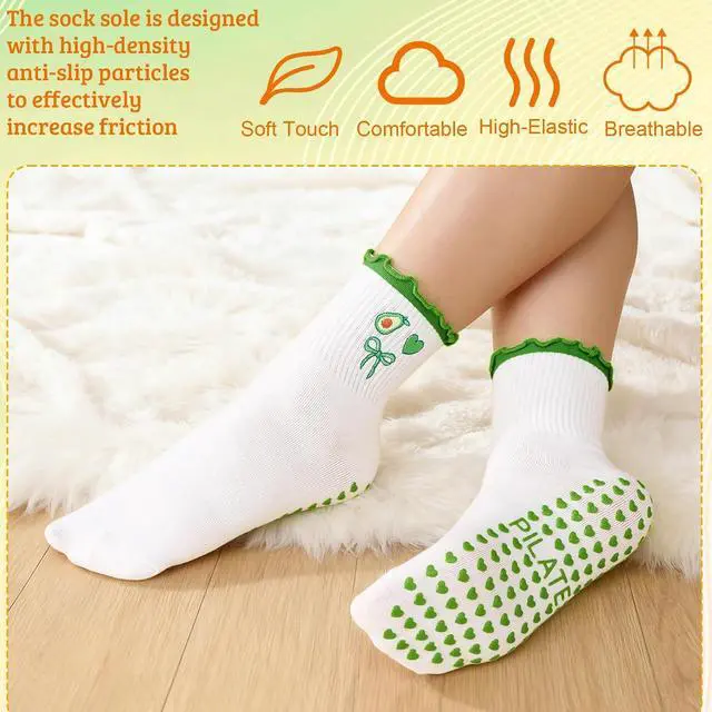 Alt view image 6 of 7 - Jspupifip 2/4/5 Pairs Womens Embroidery Non Slip Pilates Yoga Socks | Cute Grippy Crew Socks Offered Fit Barre Workout Hospital Indoor Barefoot Daily Activities For Ladies