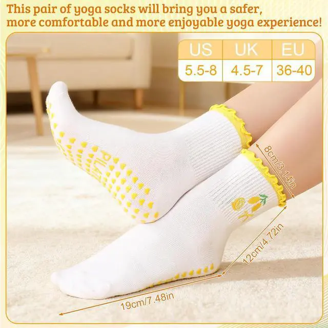 Alt view image 3 of 7 - Jspupifip 2/4/5 Pairs Womens Embroidery Non Slip Pilates Yoga Socks | Cute Grippy Crew Socks Offered Fit Barre Workout Hospital Indoor Barefoot Daily Activities For Ladies