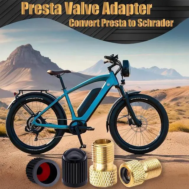 Alt view image 4 of 7 - 2PCS Brass Presta Valve Adapter, Convert Presta to Schrader Adaptor, Inflate Tire Using Standard Pump or Air Compressor for Bikes, 2 Pack Black Tire Valve Caps(Reticulated Grain Style)