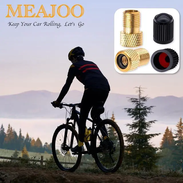 Alt view image 6 of 7 - 2PCS Brass Presta Valve Adapter, Convert Presta to Schrader Adaptor, Inflate Tire Using Standard Pump or Air Compressor for Bikes, 2 Pack Black Tire Valve Caps(Reticulated Grain Style)